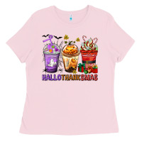 Bubblegum Pink hallothanksmas coffee cups Ladies Tee - texasbilliewilder