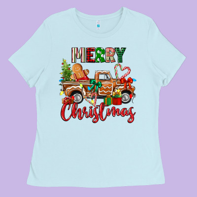 Merry Christmas Gingerbread Truck Ladies Tee Designed By Texasbilliewilder