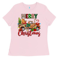 Bubblegum Pink merry christmas gingerbread truck Ladies Tee - texasbilliewilder