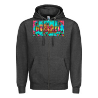 Charcoal Heather dreamer with butterfly and tie dye  licance  plate Zipper Hoodie - Artiststas