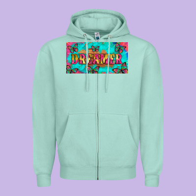 Dreamer With Butterfly And Tie Dye  Licance  Plate Zipper Hoodie Designed By Artiststas