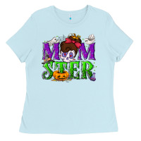 Baby Blue Momster Halloween Ladies Tee - NancyCooperArtShop
