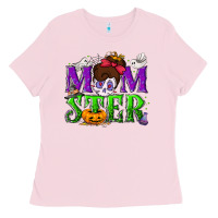 Bubblegum Pink Momster Halloween Ladies Tee - NancyCooperArtShop