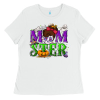 White Momster Halloween Ladies Tee - NancyCooperArtShop