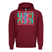 Burgundy teacher with  flower glitter and serape leopard Zipper Hoodie - Artiststas