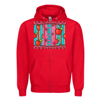 Red teacher with  flower glitter and serape leopard Zipper Hoodie - Artiststas