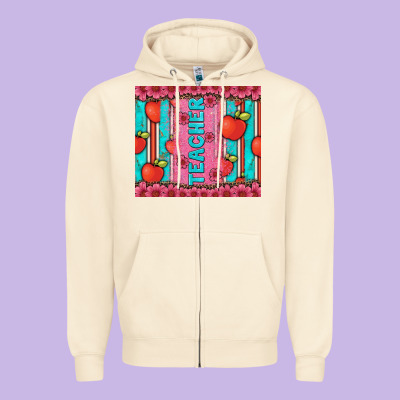 Teacher With  Flower Glitter And Serape Leopard Zipper Hoodie Designed By Artiststas