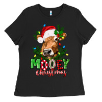Black Mooey Christmas Ladies Tee - texasbilliewilder