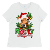 White Mooey Christmas Ladies Tee - texasbilliewilder