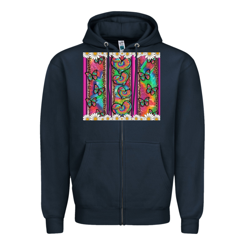 Tie Dye Hearts And Butterfly With Flowers Zipper Hoodie by Artiststas | Teevron