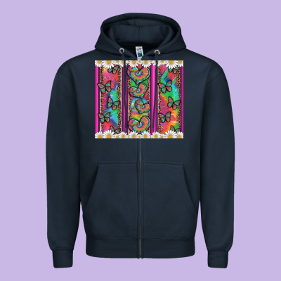 Tie Dye Hearts And Butterfly With Flowers Zipper Hoodie Designed By Artiststas