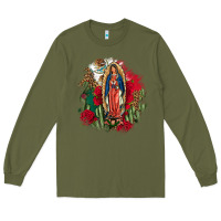 Army Green Our Lady Of Guadalupe Mexican Flag Cactus Roses Long Sleeve Tee - FaDigitalArtStudio