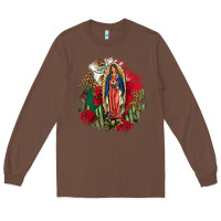 Chestnut Our Lady Of Guadalupe Mexican Flag Cactus Roses Long Sleeve Tee - FaDigitalArtStudio