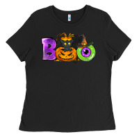Black Boo Halloween Ladies Tee - NancyCooperArtShop