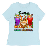 Baby Blue hallothanksmas teacher Ladies Tee - texasbilliewilder