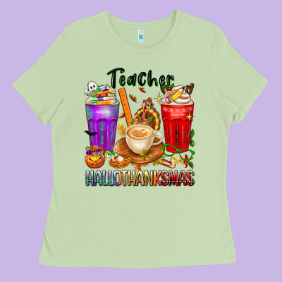 Hallothanksmas Teacher Ladies Tee Designed By Texasbilliewilder