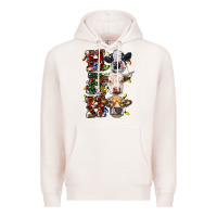 Pale Pink Ho Ho Ho Cows Premium Hoodie - RanaPortraitStore