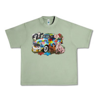 Oil Green Autism truck with farm animals Urban Heavy Tee - CowGirlArtShop