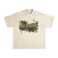 Sandshell He lives Easter Day Urban Heavy Tee - HowdyJamesFarm