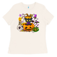 Bone Black cat pumpkin Ladies Tee - NancyCooperArtShop
