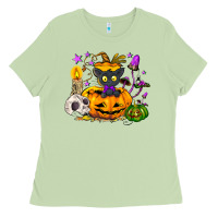 Matcha Black cat pumpkin Ladies Tee - NancyCooperArtShop