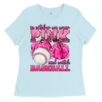 In October We Wear Pink And Watch Baseball Ladies Tee | Teevron