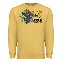 Antique Gold he is risen matthew 28 6 cross with butterflies cowhide background Premium Sweatshirt - BarkalooDesign