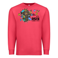 Cardinal he is risen matthew 28 6 cross with butterflies cowhide background Premium Sweatshirt - BarkalooDesign