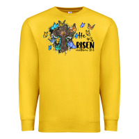 Lemon he is risen matthew 28 6 cross with butterflies cowhide background Premium Sweatshirt - BarkalooDesign