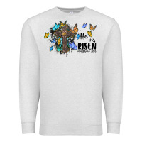 Oatmeal Heather he is risen matthew 28 6 cross with butterflies cowhide background Premium Sweatshirt - BarkalooDesign