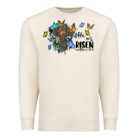 Sandshell he is risen matthew 28 6 cross with butterflies cowhide background Premium Sweatshirt - BarkalooDesign