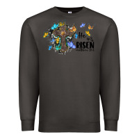 Smoke he is risen matthew 28 6 cross with butterflies cowhide background Premium Sweatshirt - BarkalooDesign
