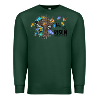 Sports Green he is risen matthew 28 6 cross with butterflies cowhide background Premium Sweatshirt - BarkalooDesign
