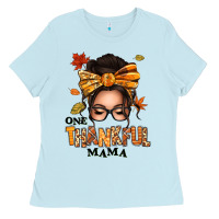 Baby Blue one thankful mama afro messy bun Ladies Tee - texasbilliewilder