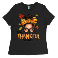 Black one thankful mama afro messy bun Ladies Tee - texasbilliewilder