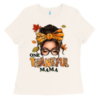 One Thankful Mama Afro Messy Bun Ladies Tee | Teevron