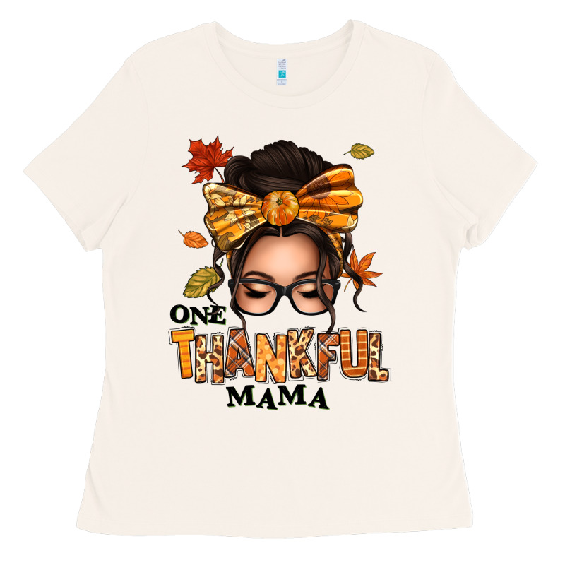 One Thankful Mama Afro Messy Bun Ladies Tee by texasbilliewilder | Teevron