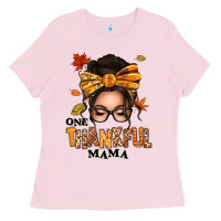 Bubblegum Pink one thankful mama afro messy bun Ladies Tee - texasbilliewilder
