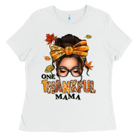 White one thankful mama afro messy bun Ladies Tee - texasbilliewilder