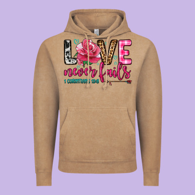 Love Never Fails Vintage Hoodie Designed By Oliviacreatesart