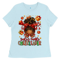 Baby Blue santa's favorite cheerleader afro messy bun Ladies Tee - texasbilliewilder