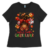 Black santa's favorite cheerleader afro messy bun Ladies Tee - texasbilliewilder
