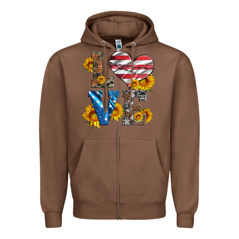 Love With Sunflowers And Usa Flag Zipper Hoodie by Artiststas | Teevron