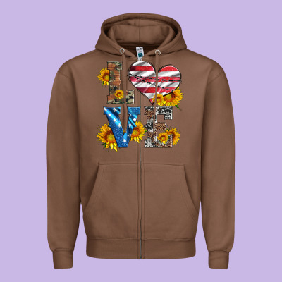 Love With Sunflowers And Usa Flag Zipper Hoodie Designed By Artiststas