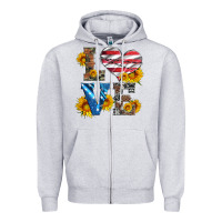 Heather Grey love with sunflowers and usa flag Zipper Hoodie - Artiststas