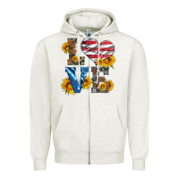 Oatmeal Heather love with sunflowers and usa flag Zipper Hoodie - Artiststas