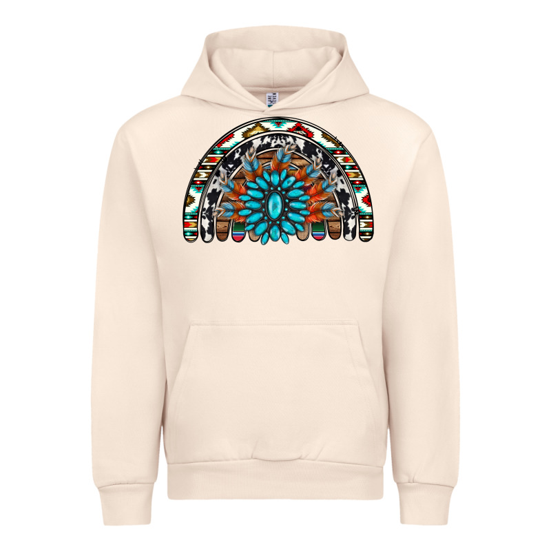 Western Turquoise Aztec Cowhide Serape  Rainbows Urban Hoodie by AdoDesignShop | Teevron