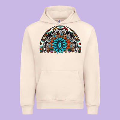 Western Turquoise Aztec Cowhide Serape  Rainbows Urban Hoodie Designed By Adodesignshop