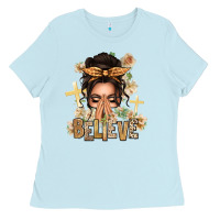 Baby Blue believe praying caucasian messy bun Ladies Tee - texasbilliewilder