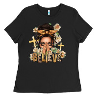 Black believe praying caucasian messy bun Ladies Tee - texasbilliewilder